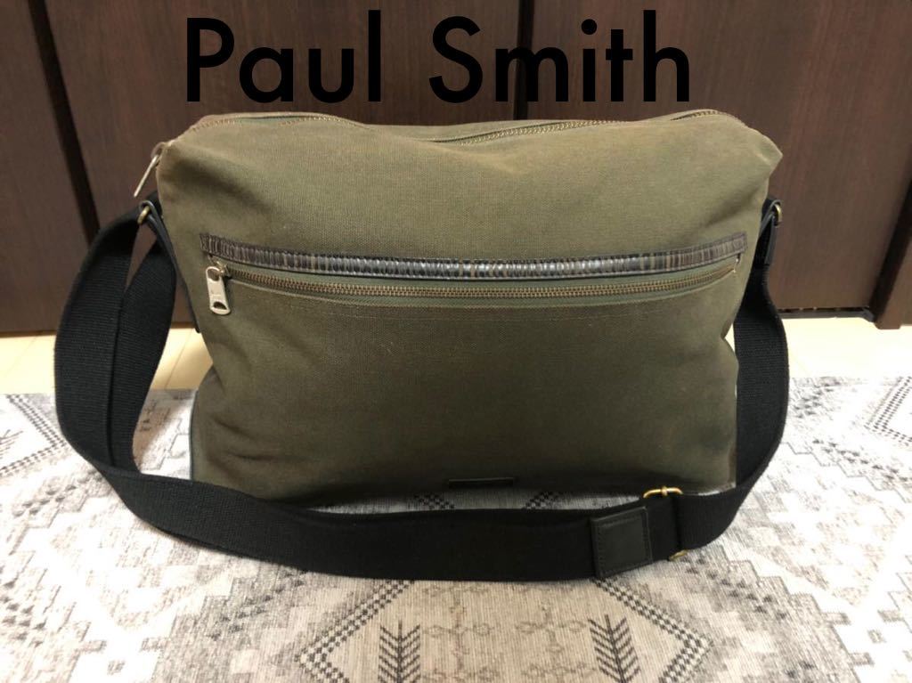 Paul Smith ポールスミス ショルダーバッグ カーキ レザー コットン メンズ バッグ かばん バッグ 売買されたオークション情報 Yahooの商品情報をアーカイブ公開 オークファン Aucfan Com