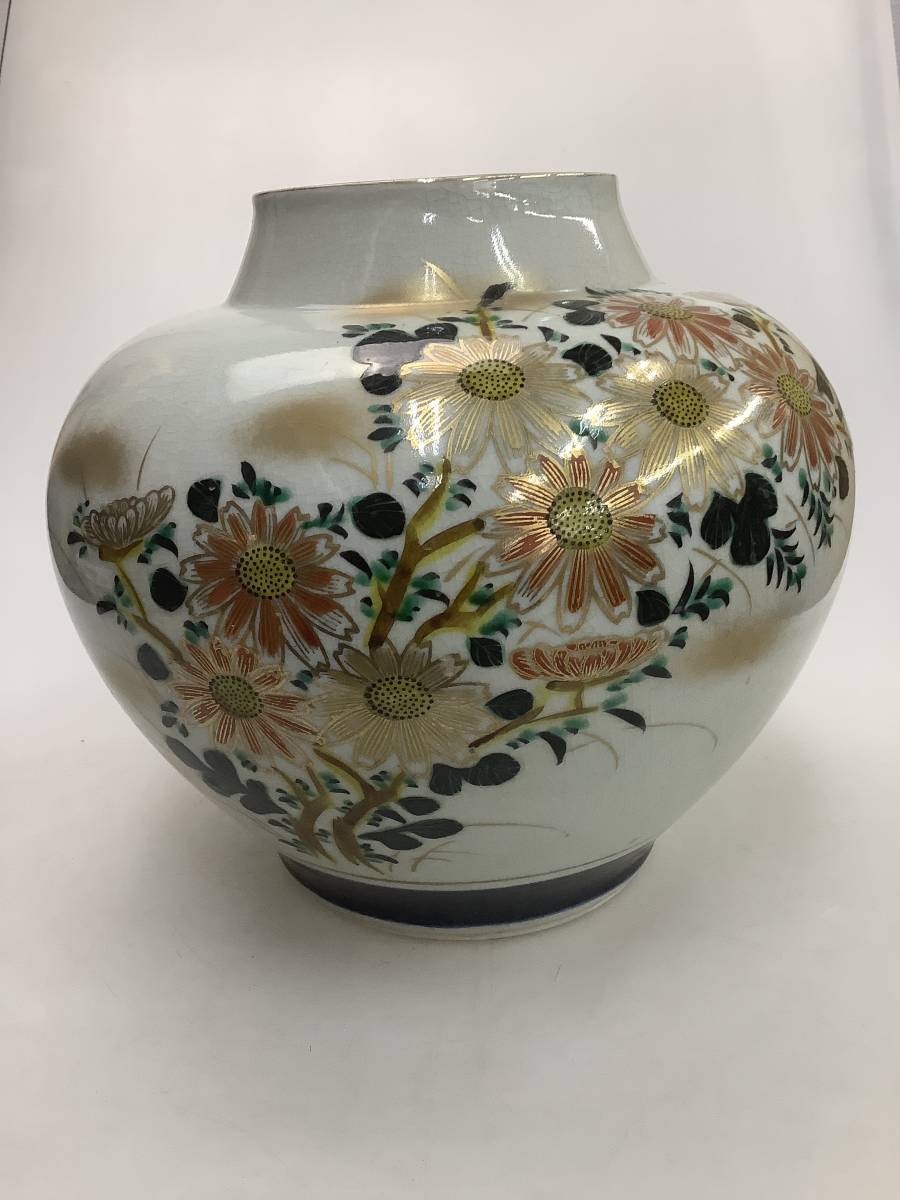 九谷焼 九谷 美泉 色絵花図 花瓶/花器 花入 飾壺 置物 陶器 古美術品 