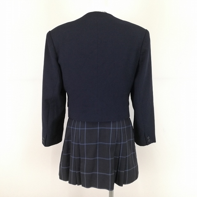1円 イートン マイクロミニスカート リボン 等 上下4点セット LL 冬物 長袖 女子 学生服 東京小平高校 山本寛斎 紺 中古 ランクB EY6152_2