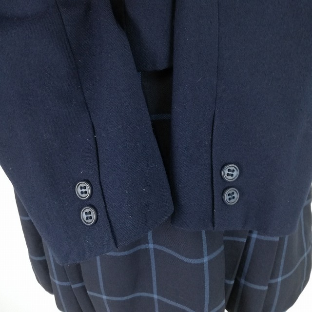 1円 イートン マイクロミニスカート リボン 等 上下4点セット LL 冬物 長袖 女子 学生服 東京小平高校 山本寛斎 紺 中古 ランクB EY6152_3