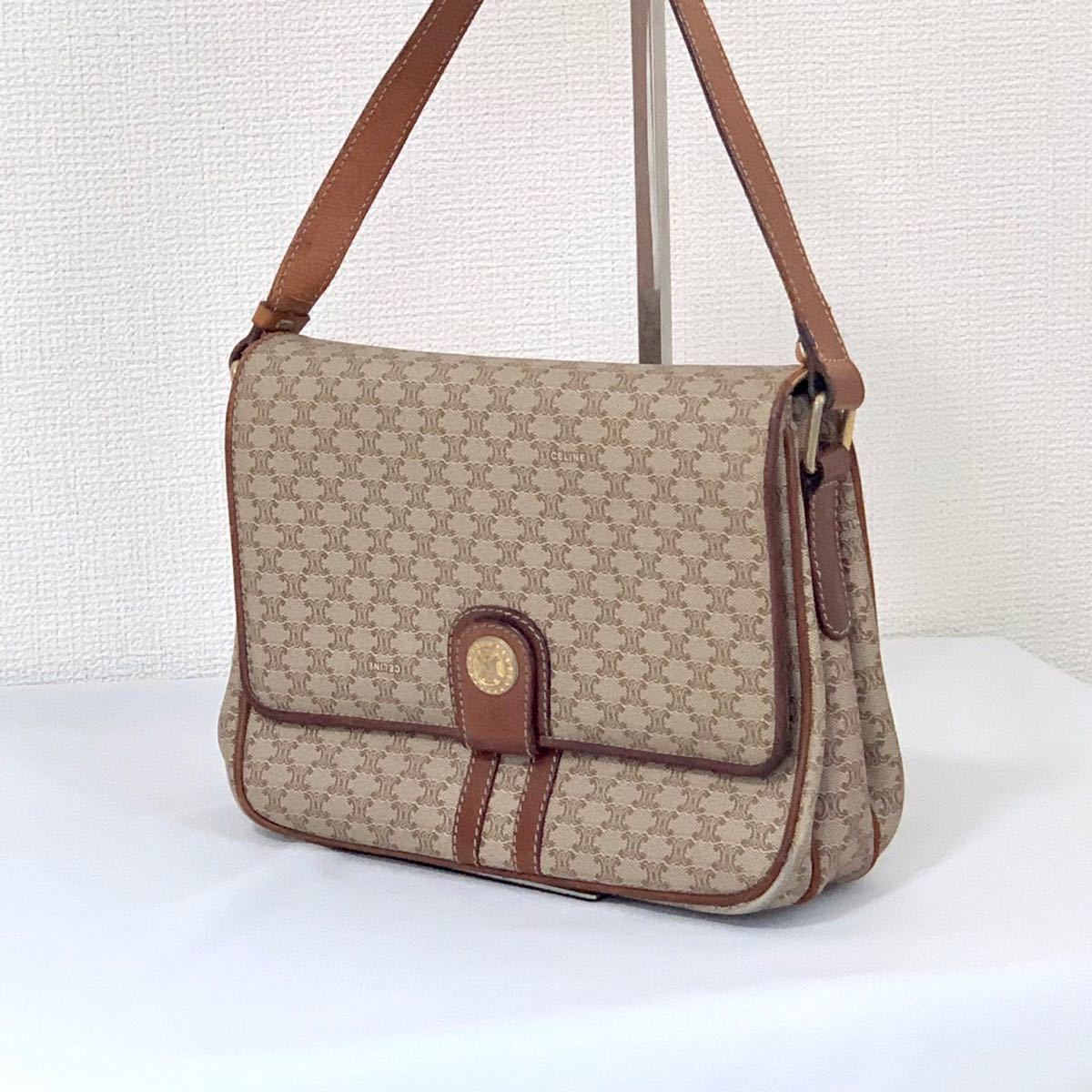 1円 スタート CELINE セリーヌ マカダム柄 レザー ブラウン ゴールド 