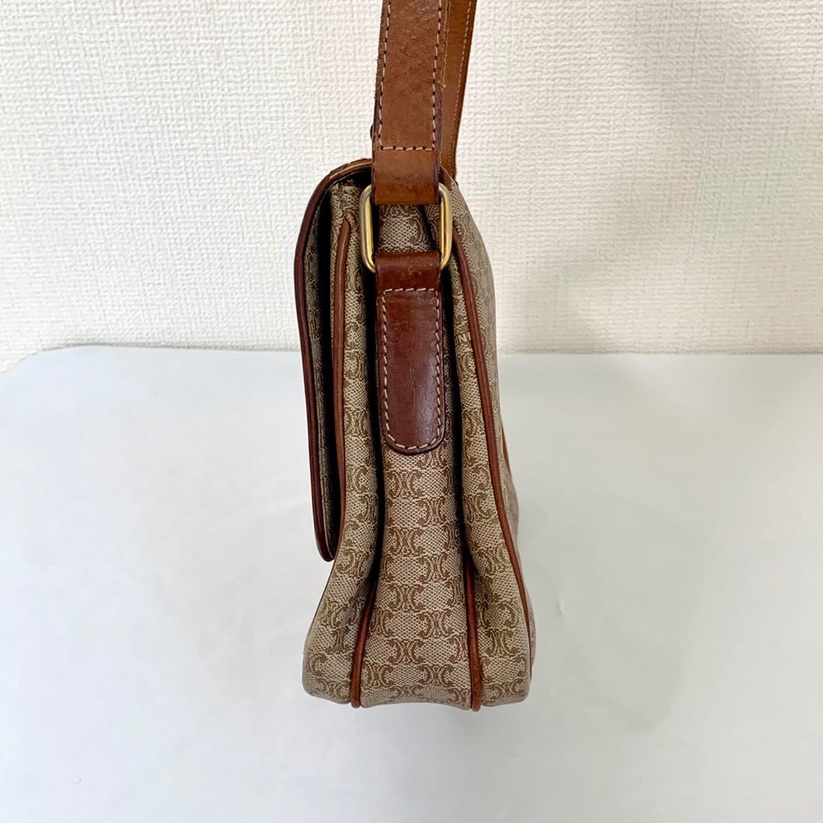 1円 スタート CELINE セリーヌ マカダム柄 レザー ブラウン ゴールド 