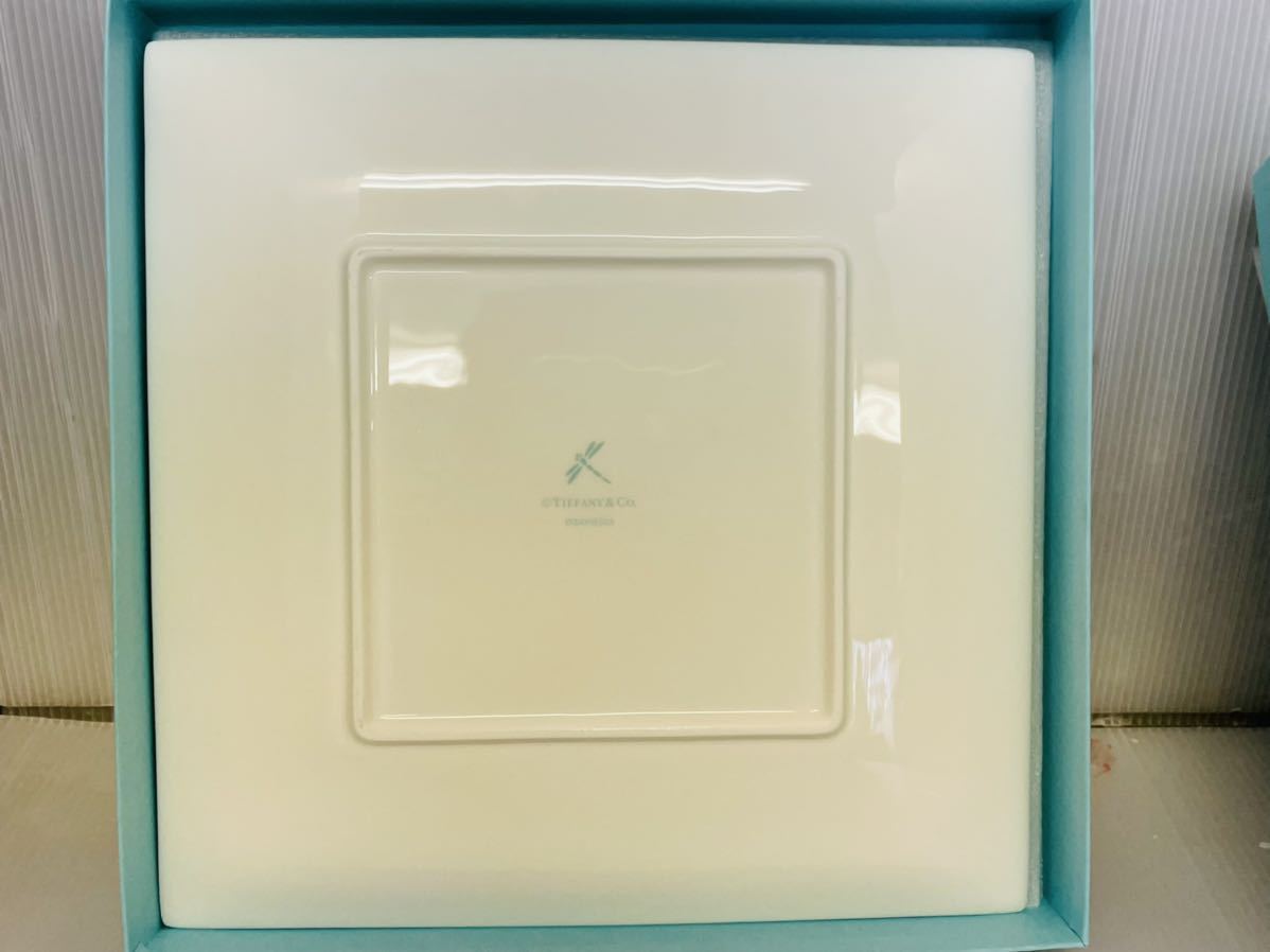 中身綺麗】ティファニー TIFFANY ＆ CO. 24×24cm お皿 リボン ブルー