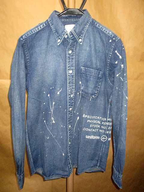 uniform experiment 18AW DRIPPING DENIM B.D SHIRT ロゴ プリント 
