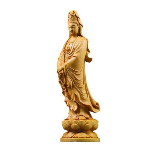 注目新作/ 観音菩薩様像 木彫 仏教美術 仏師で仕上げ品(仏像)｜売買