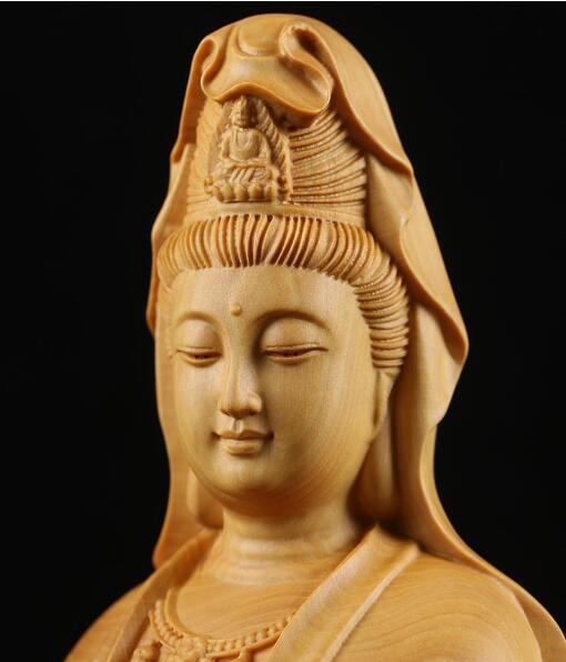 注目新作/ 観音菩薩様像 木彫 仏教美術 仏師で仕上げ品(仏像)｜売買