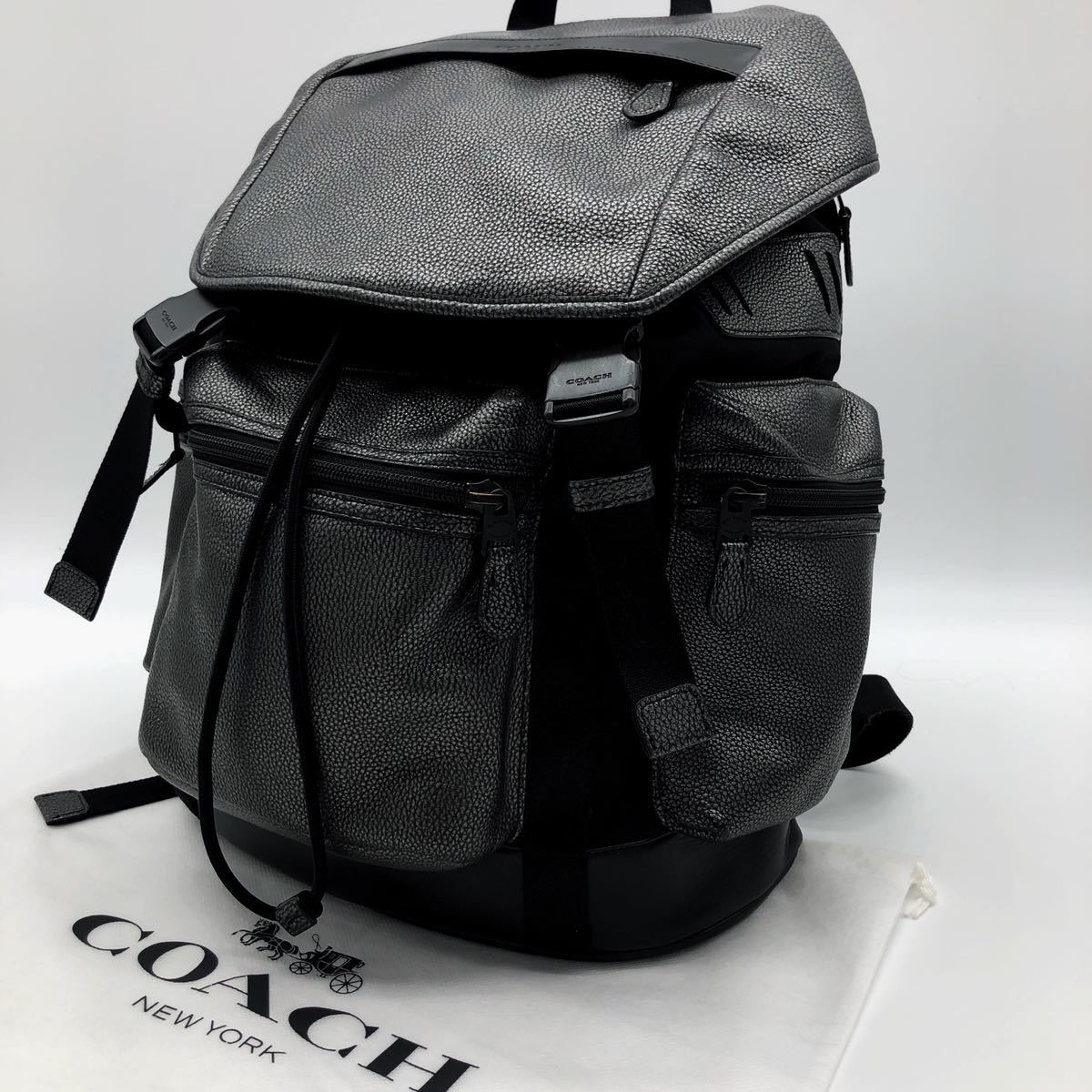 驚きの破格値，得価 1円 極 超 COACH コーチ レザー シボ革 本革 リュック デイパック バックパック メタリック メンズ 黒 ブラック F56543 A4収納可(その他)｜売買されたオークション情報、yahooの商品情報をアーカイ かばん、バッグ