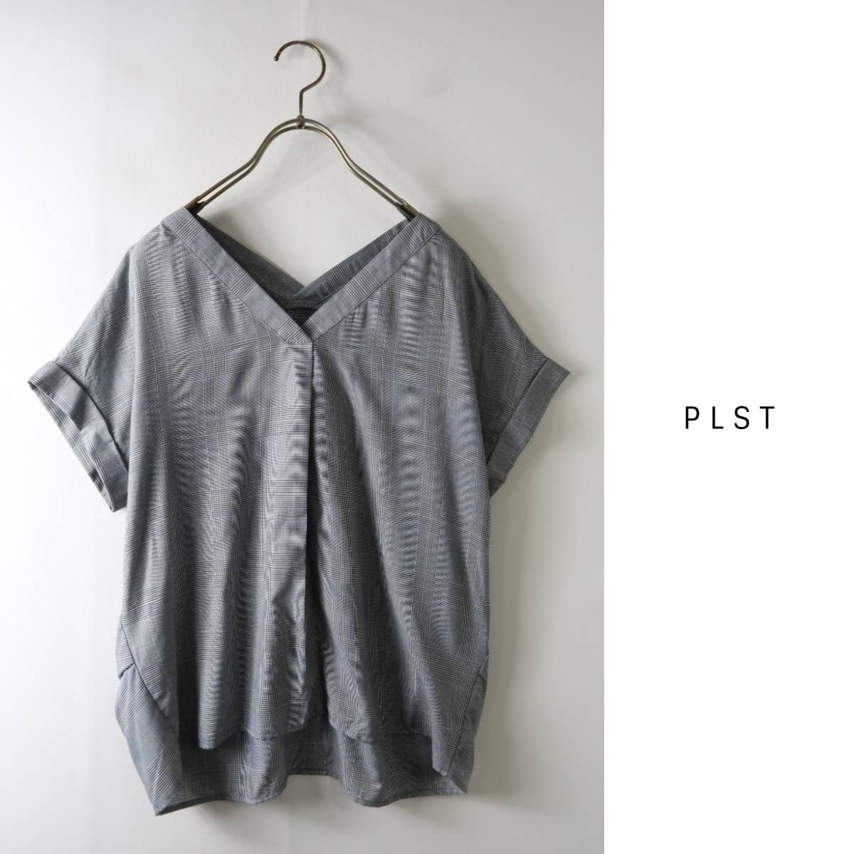 プラステ PLST☆洗える グレンチェック柄 フレンチスリーブ オーバー 