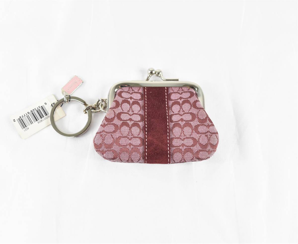 COACH コーチ シグネチャー がま口 コインケース キーリング付 美品 