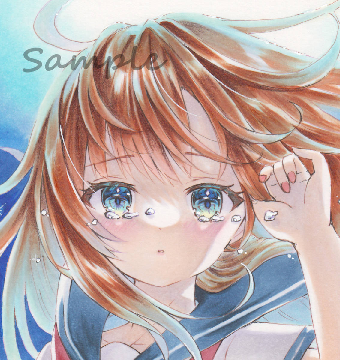 手描きイラスト オリジナル 創作 原画 天使 ハーブ 紅茶 白 緑 全身