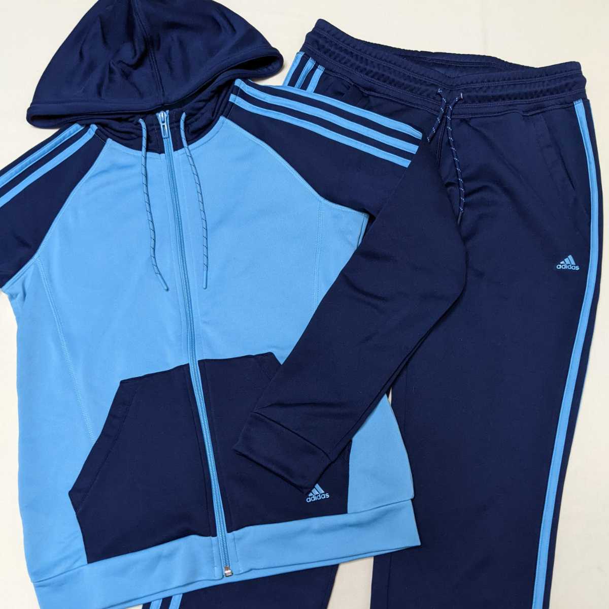 +AG47 adidas アディダス レディース OT XL スウェット ジャージ 上下 セット 紺 水色 パーカー パンツ スポーツ ウェア トレーニング