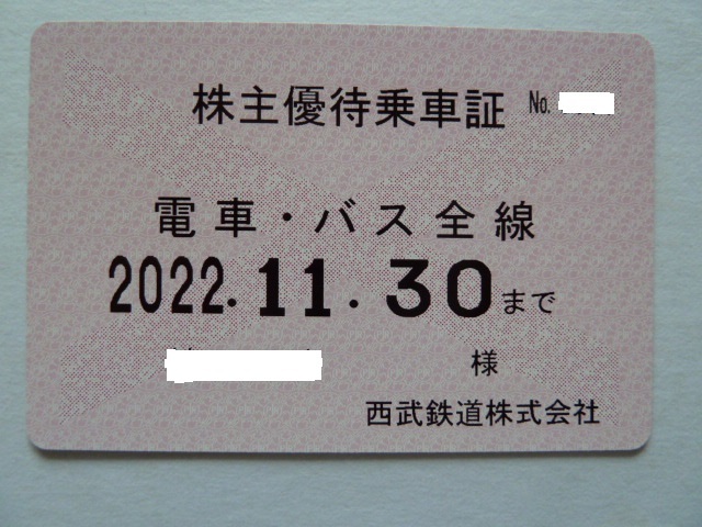 西武鉄道 西武鉄道 西武 株主優待乗車証(全線パス) 電車全線 定期券式 
