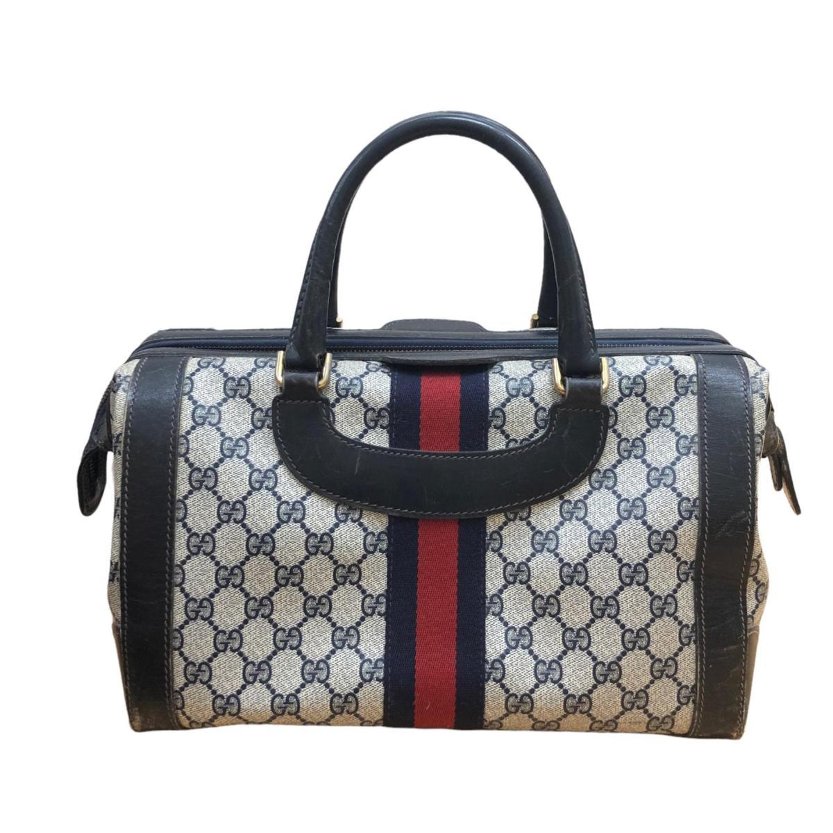 1円 GUCCI グッチ オールドグッチ シェリー ボストンバッグ ネイビー系 