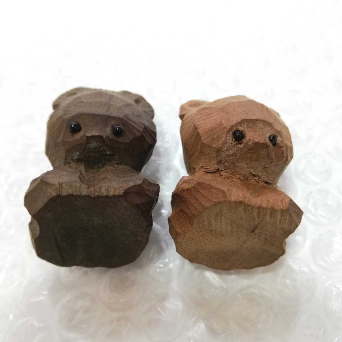 1980s Vintage Wooden Bear 北海道 ミニ 木彫りの熊 子グマ ペア 置物 