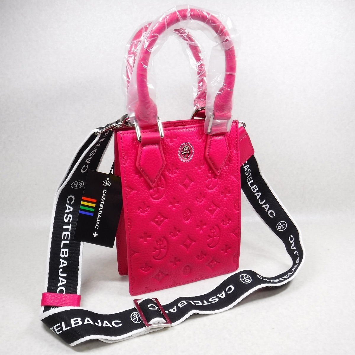 YY932 カステルバジャック 新品 牛革 2WAY ショルダートートバッグ 定価16500円 モノグラム 080111 Kitty キティ ピンク ポシェット