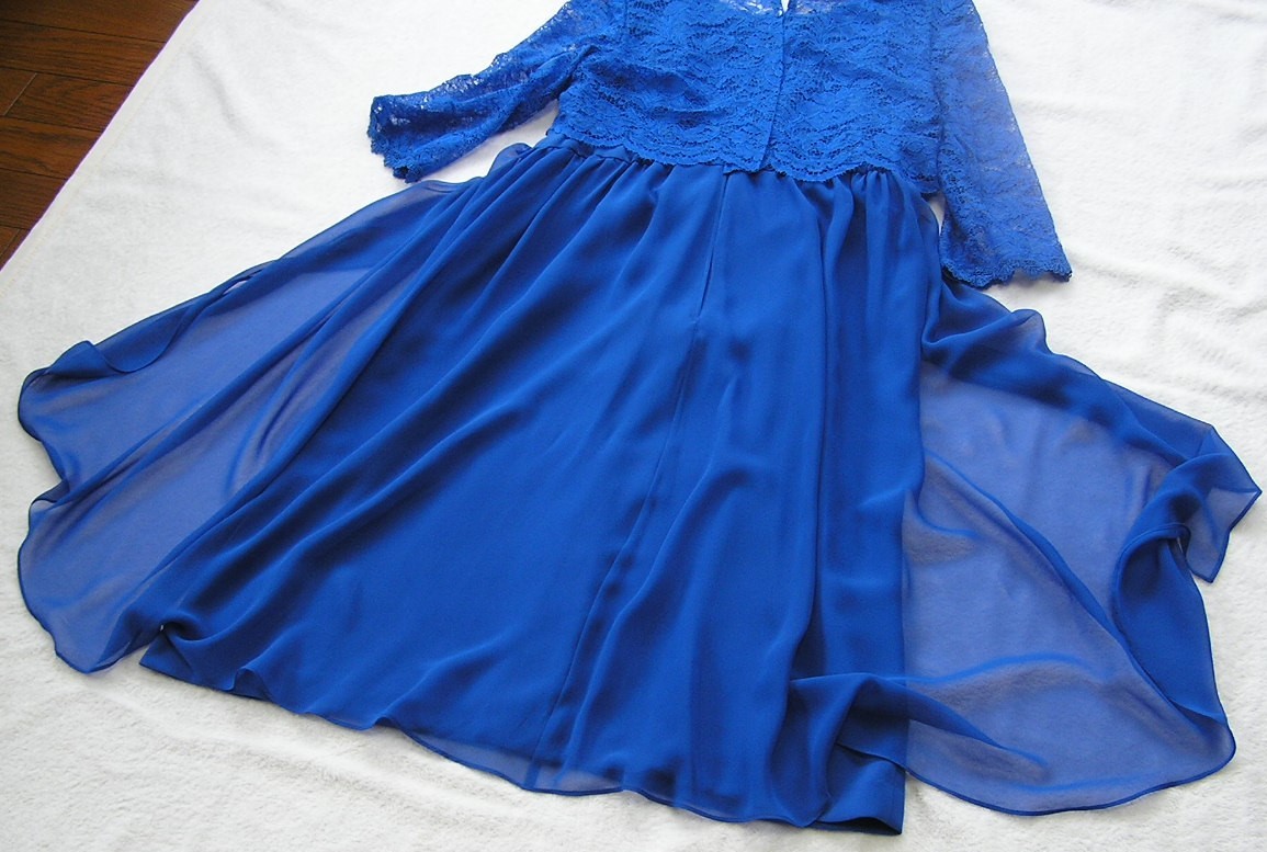 ロイヤルブルー 青 ワンピースドレス 重ね着風デザイン 東京ソワール マリココウガ Mariko Kohga 40 結婚式お呼ばれ 発表会 パーティー等 Lサイズ 売買されたオークション情報 Yahooの商品情報をアーカイブ公開 オークファン Aucfan Com