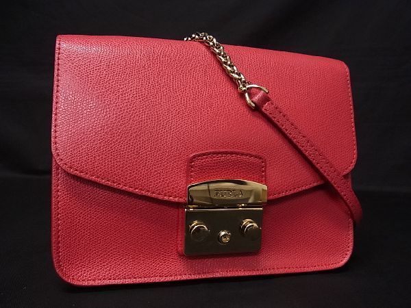 【得価，HOT】 1円 FURLA フルラ メトロポリス レザー チェーン ショルダーバッグ ポシェット 斜め掛け 肩掛け レディース レッド系 e1327Vア(ショルダー)｜売買されたオークション情報、yahooの商品情報をアー ショルダー