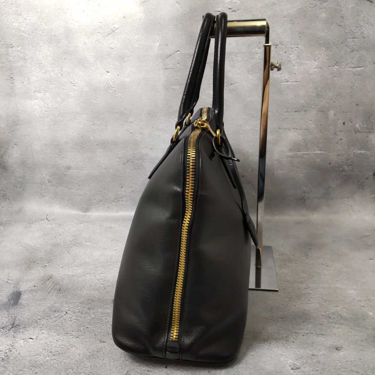 プラダPRADAサフィアーノレザー トップハンドルバッグ 1円 □美品 