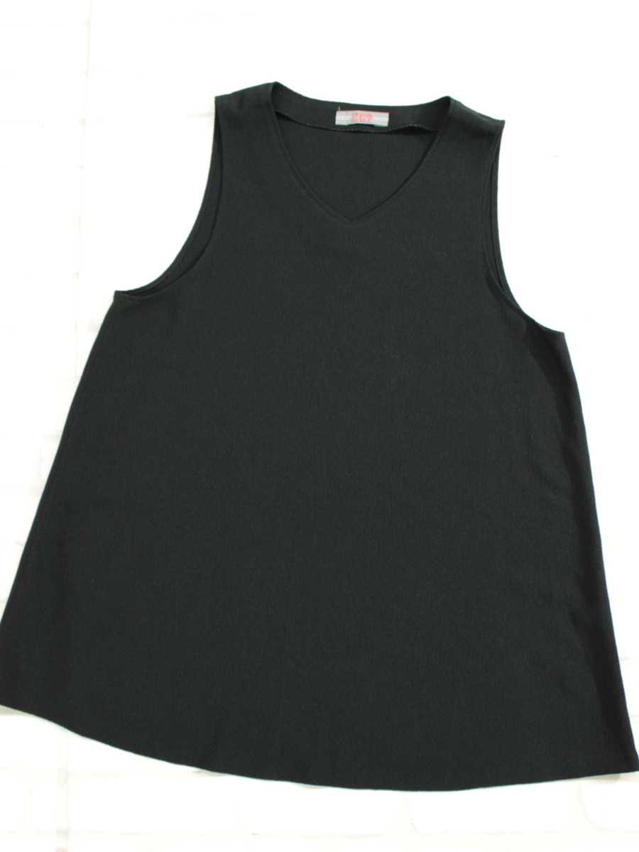 美品 詩仙堂 ちりめん織りノースリーブAラインチュニックロングベスト  