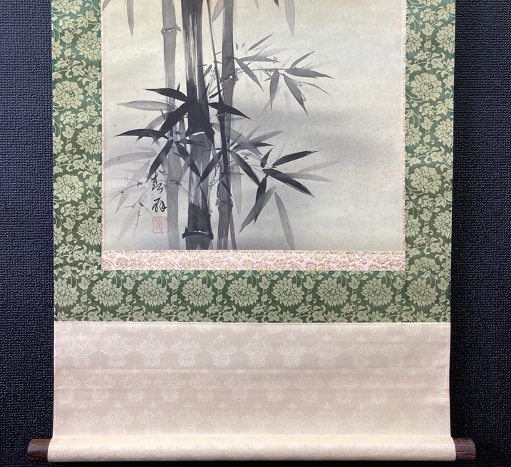 真筆 金谷春扇 竹に雀図 絹本肉筆 共箱 検 小禽/書画/掛け軸/中国/山水