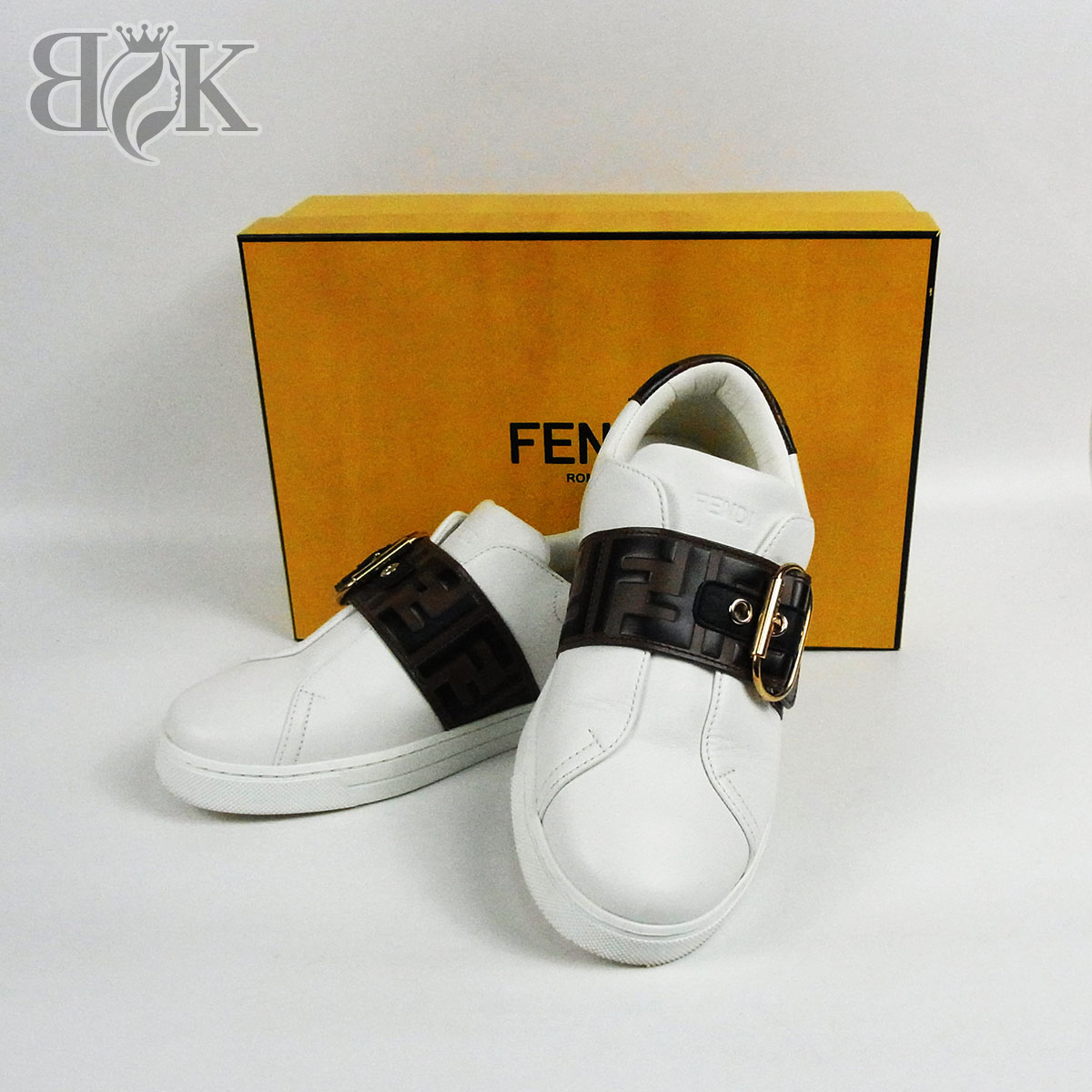 フェンディ スニーカー 8E6734 ホワイト×ブラウン系 37 ズッカ FENDI 