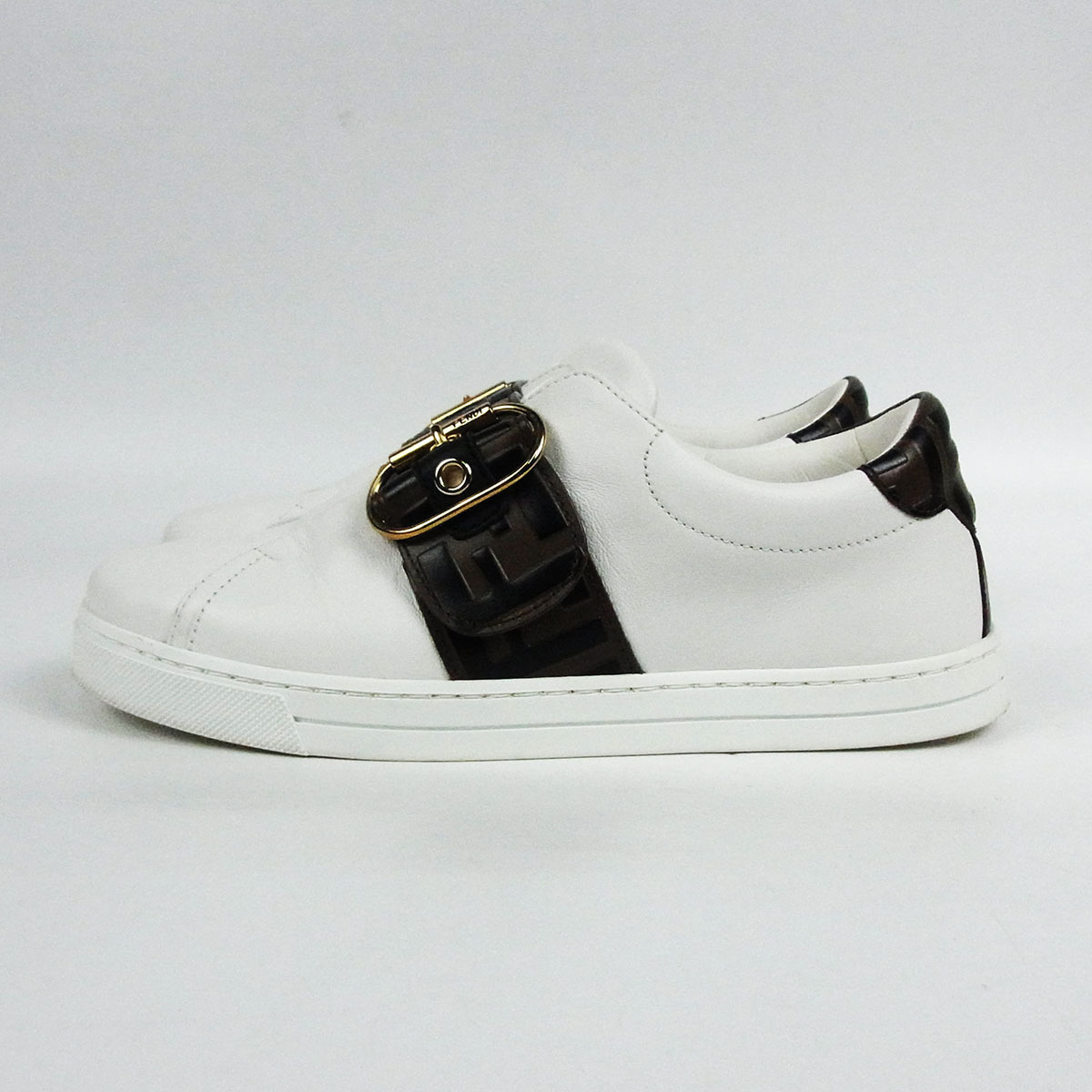 フェンディ スニーカー 8E6734 ホワイト×ブラウン系 37 ズッカ FENDI 