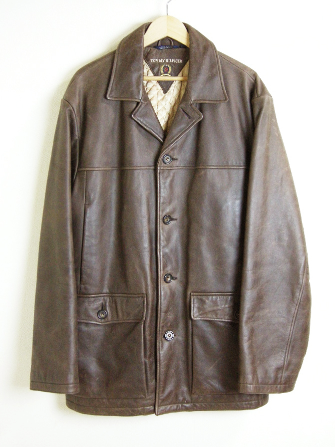 ■TOMMY HILFIGER【トミーヒルフィガー】茶 牛革 レザー ジャケット L コート