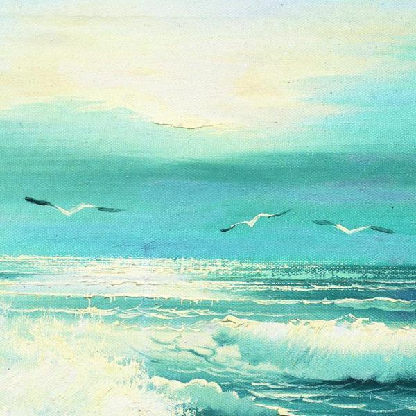真作】【WISH】岩苔栄二郎「波」油彩 6号 海辺風景 〇無所属 師:中村不