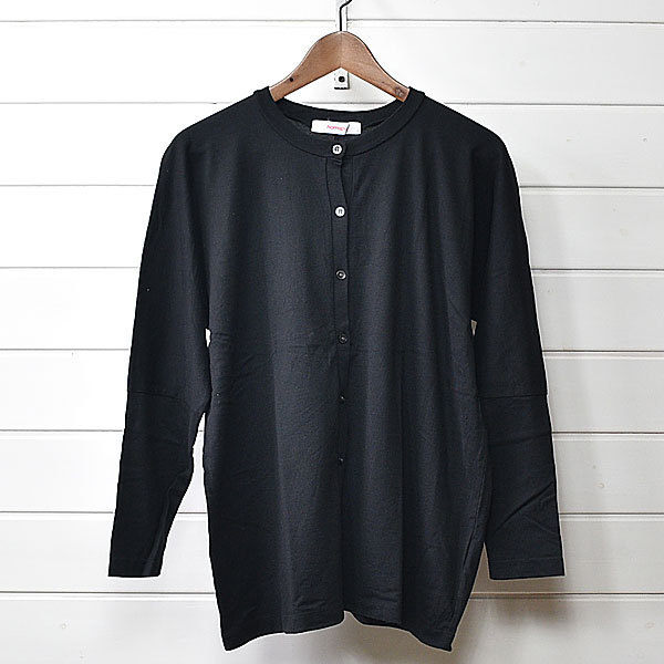 ホームスパン 天竺コットン ビッグ カーディガン F ブラック homspun｜22f1308