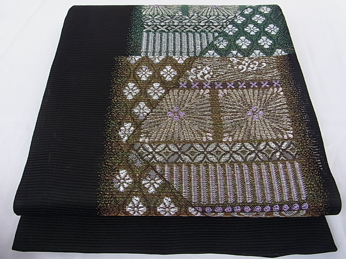 花美人着物□太鼓柄袋帯 刺繍 藤花房 金銀糸 銀通し地 逸品 eee3188