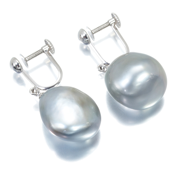 QVC イヤリング 黒蝶真珠 グレーパール バロック 12.7mm K18WG 保証書  