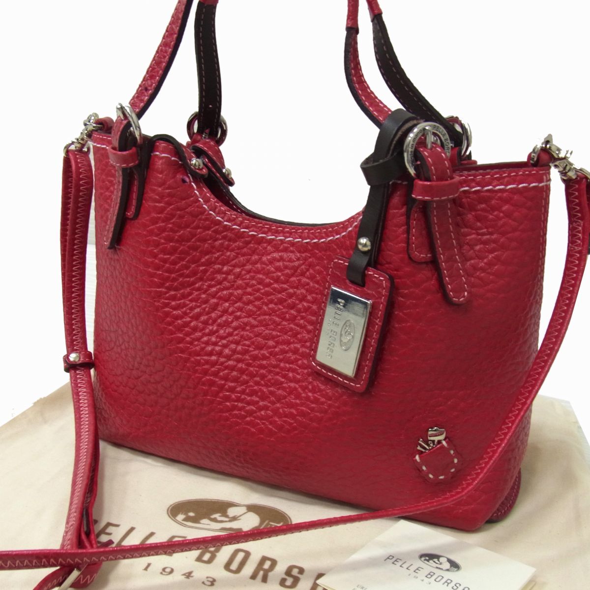 ☆ペレボルサ レザーハンドバッグ レザーショルダーバッグ 2WAY 本革 鞄 レディース PELLEBORSA 斜め掛け 1円