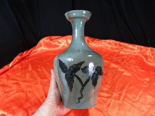 李朝 鉄絵(李朝)の中古品・新品・未 : B高麗青磁鉄絵盤口瓶高麗時代