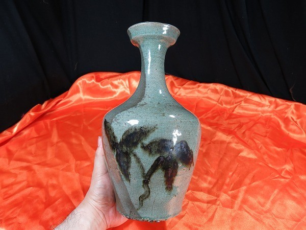 李朝 鉄絵(李朝)の中古品・新品・未 : B高麗青磁鉄絵盤口瓶高麗時代