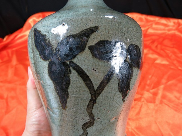 李朝 鉄絵(李朝)の中古品・新品・未 : B高麗青磁鉄絵盤口瓶高麗時代