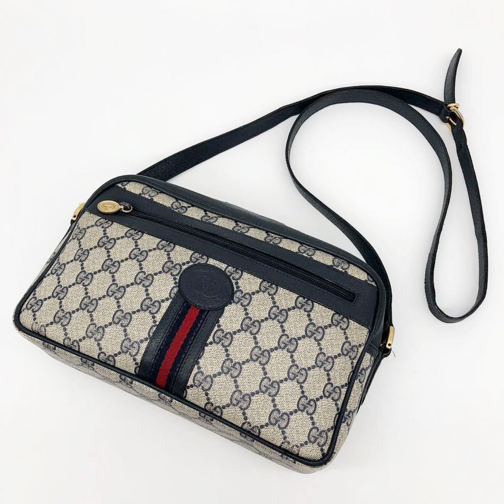 1円～【希少ネイビー】オールドグッチ GUCCI ゴールドGG金具 ミニ 