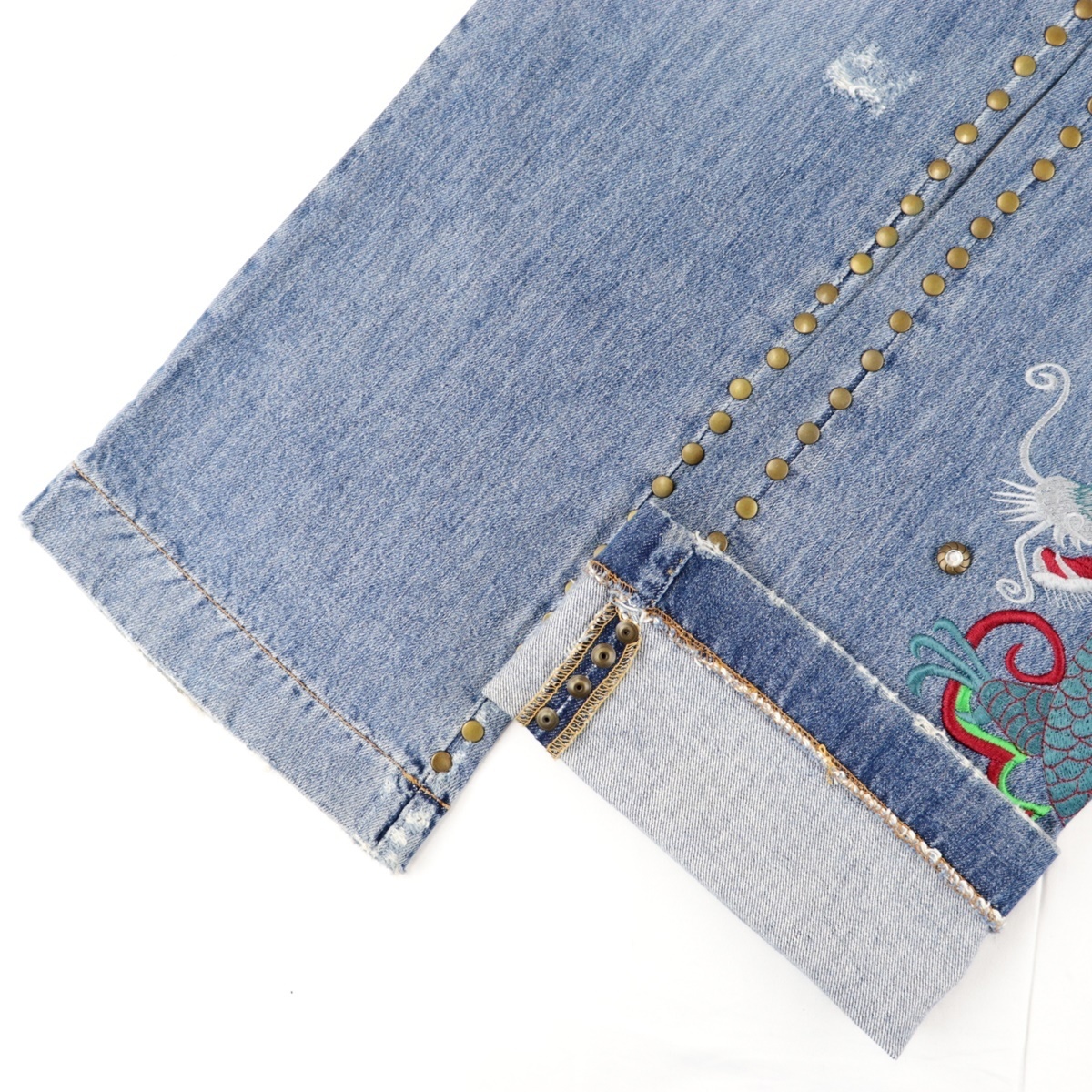 ドルチェ&ガッバーナ ハワイ刺繍 ダメージ加工デニムパンツ メンズ 