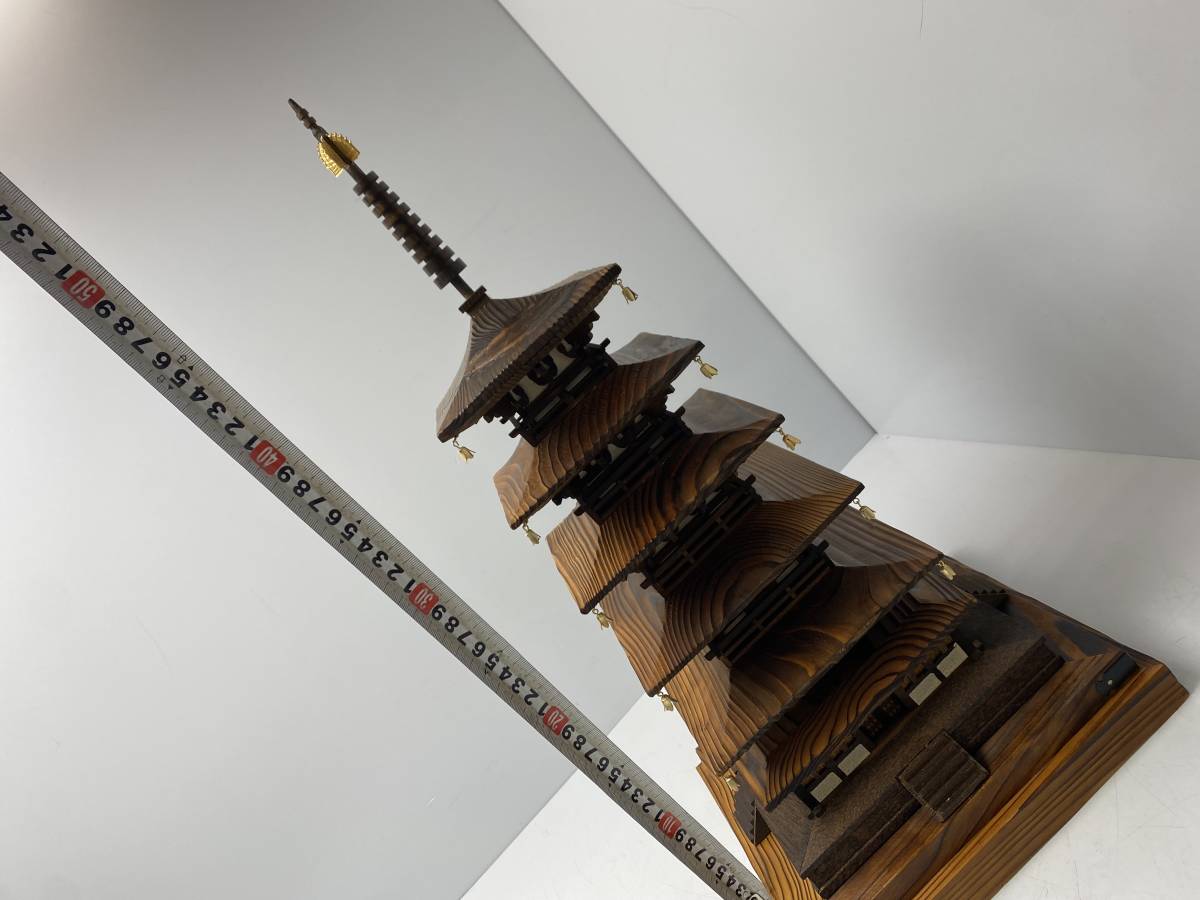 ☆孝心 作☆法隆寺 五重の塔 木製 オブジェ 置物 アンティーク【中古