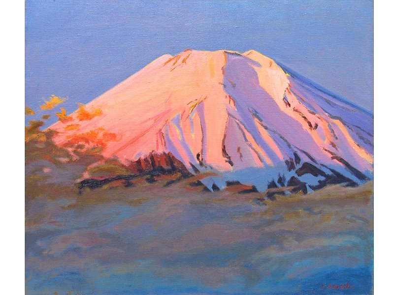 GINZA絵画館】関戸紹作 油絵10号「黎明」富士山・山岳画名人・朝焼け