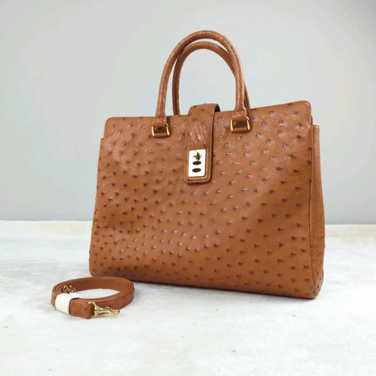 【1円スタート】 オーストリッチ OSTRICH ショルダーバッグ ハンドバッグ レディースバッグ 2way 大容量 エキゾチックレザー