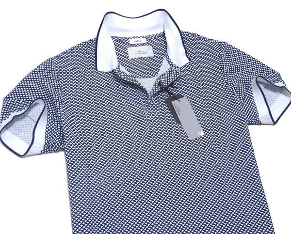 定価2.1万 新品▼ MONSIEUR NICOLE ムッシュニコル × altea アルテア▼ ライン入り 半袖 ジオメトリック コットン ポロシャツ 48(L)NVY NICOLE MONSIEUR ニコル ムッシュニコル 1.6万 site
