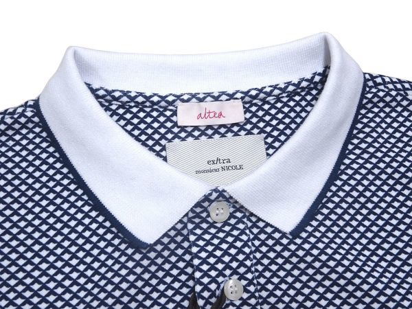 定価2.1万 新品▼ MONSIEUR NICOLE ムッシュニコル × altea アルテア▼ ライン入り 半袖 ジオメトリック コットン ポロシャツ 48(L)NVY NICOLE MONSIEUR ニコル ムッシュニコル 1.6万 site