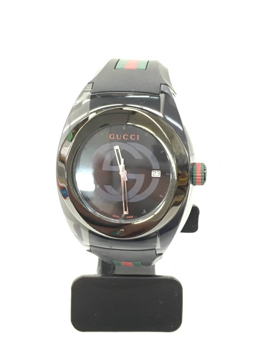 ♪稼働品【GUCCI/腕時計】137.1/ 黒文字盤/ラウンド デイト/メンズ