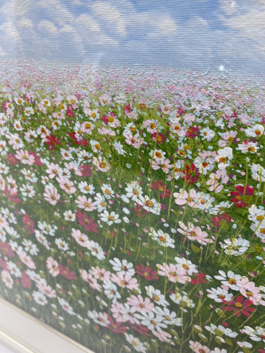 金謙伊 作 KIM KYUM-YE 「コスモス」 サイン有 風景画 油彩 F