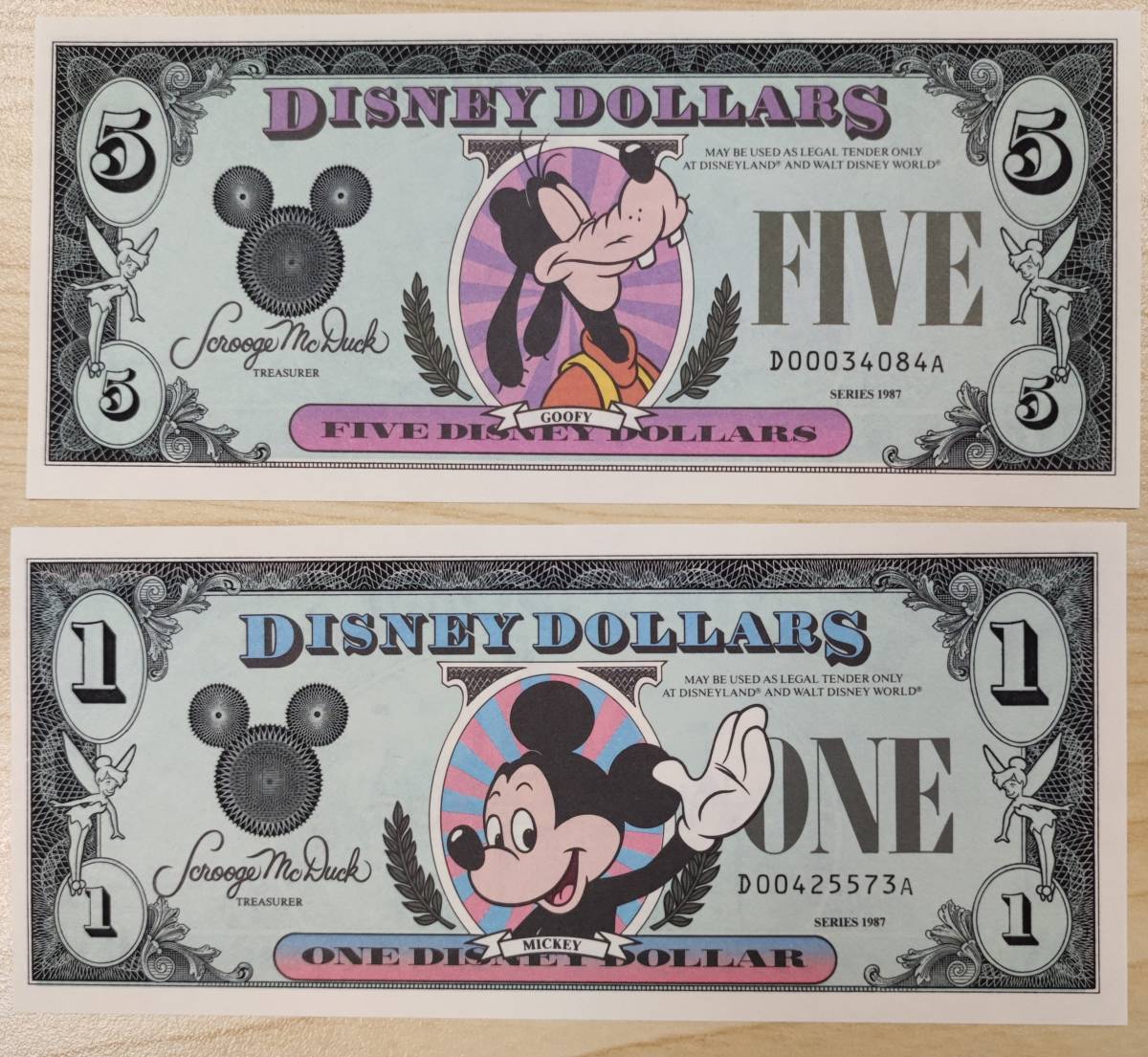 ディズニーダラー 1987 1ドル＆5ドルセット ディズニーランド ミッキー