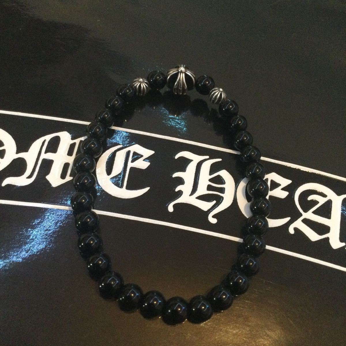 CHROME HEARTS クロムハーツ ビーズブレスレット 8mm 6mm オニキス 1円 