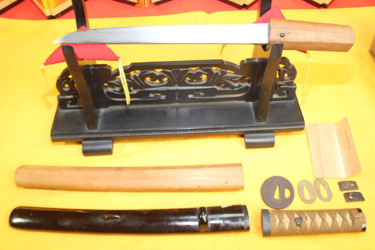 信香 短刀 29.5㎜ 無銘 二本セット 白鞘 揃え一式 鍔 柄 切羽 曲がり