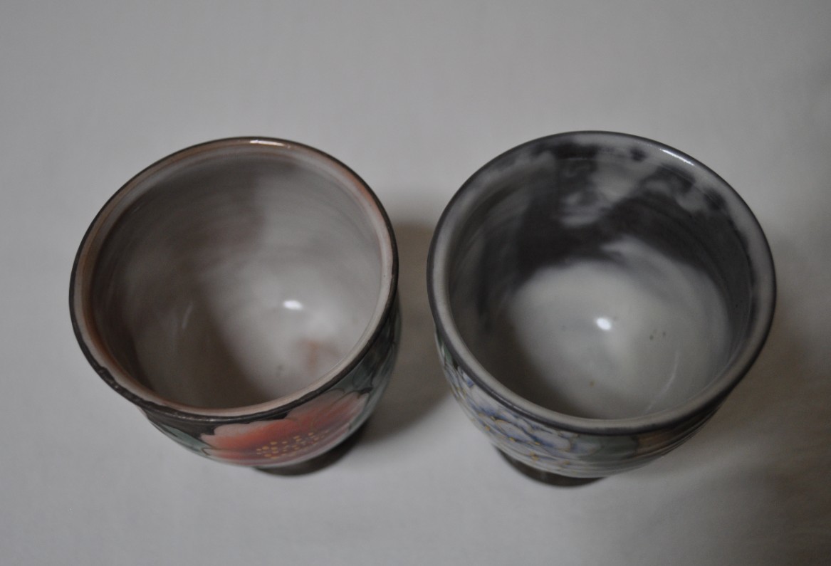 京焼 陶あん カップ 湯のみ 銀彩 色絵つけ 清水焼 陶器 陶芸 器 鉢