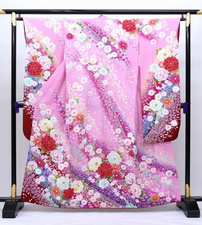 暈し染め 金彩 逸品 正絹 駒刺繍 花車文 BAAX6536hj 平和屋着物□豪華
