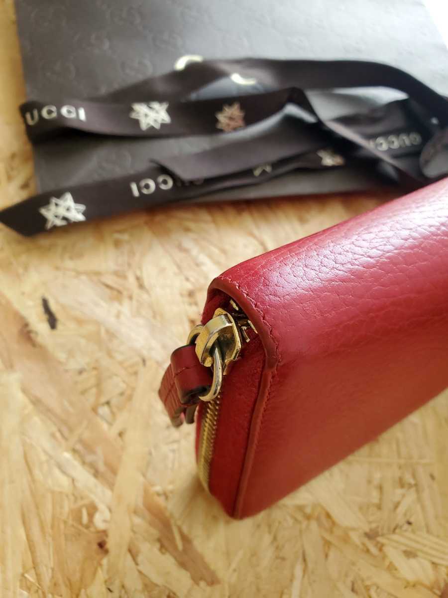 美品 GUCCI グッチ 長財布 ラウンドファスナー GGマーモント レッド 
